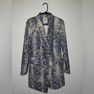 NAVY SNAKE PRINT ASYMMETRIC BLAZER DRESS LIKE NEW